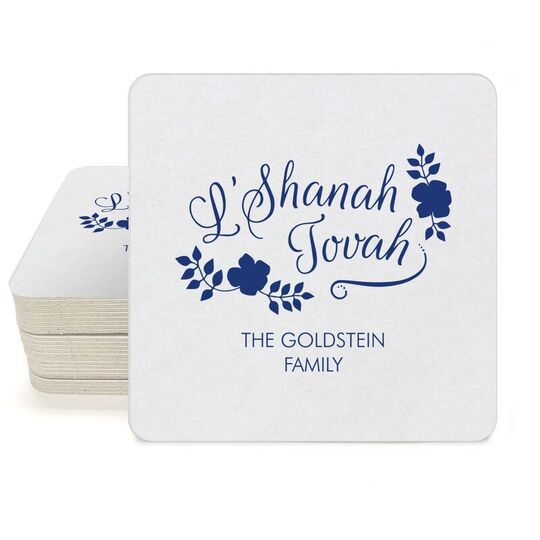 Floral L'Shanah Tovah Square Coasters